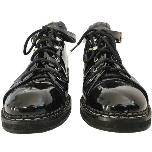 MAX MARA BLACK PATENT LEATHER ANKLE STRAP OXFORDS SHOES (39) - Picture 3 of 10